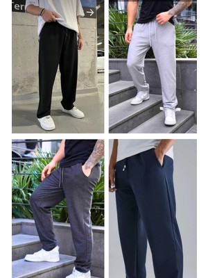 Eydamoon Erkek Siyah-Gri-Füme-Lacivert Rahat Kesim Baggy Kalıp 4 Mevsim  Eşofman Altı