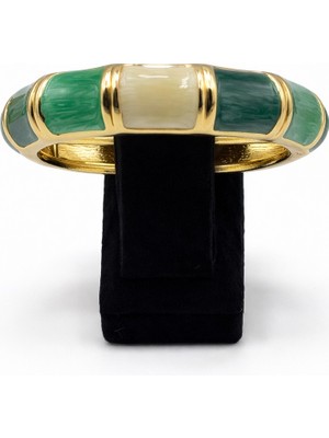 Pangu Dikdörtgen Dilimli Mineli Altın Renk Çelik Kelepçe Bilezik