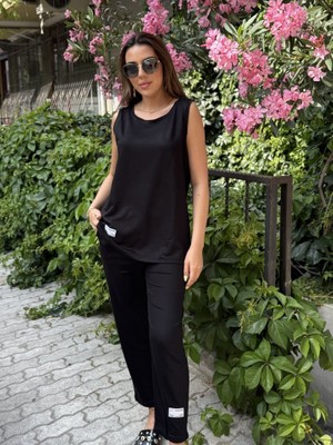 Eccey Butik Kadın Askılı Yuvarlak Yaka Viskon Iki Iplik Bluz ve Eşofman Altı Ikili Takım