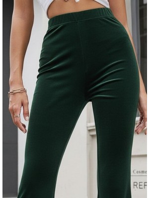 Eccey Butik Kadın Yüksek Bel Paçaya Doğru Genişleyen Kadife Pantolon
