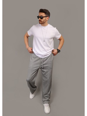 Eydamoon Erkek Gri Baggy Tarz Pique Kumaş Bol Paça Cep Detaylı Eşofman Altı