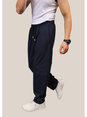 Eydamoon Erkek Lacivert Baggy Kesim Bol Paça 2 Iplik Cepli Eşofman Altı