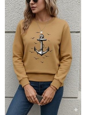 Eccey Butik Kadın Uzun Kollu Bisiklet Yaka Desenli Viskon Iki Iplik Bluz