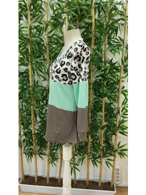 Eccey Butik Kadın Uzun Kollu V Yakalı Leopar Baskılı Şardonlu Dalgıç Bluz