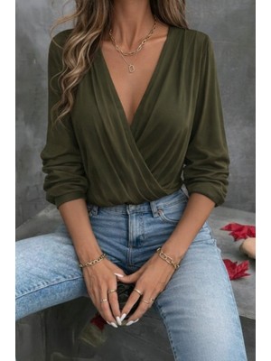 Eccey Butik Kadın Uzun Kollu Kruvaze Yaka Sandy Bluz
