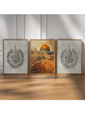 Pam Studio Kudüs Temalı Islami 3’lü Tablo Seti | El Aksa & Hat Sanatı Duvar Tablosu