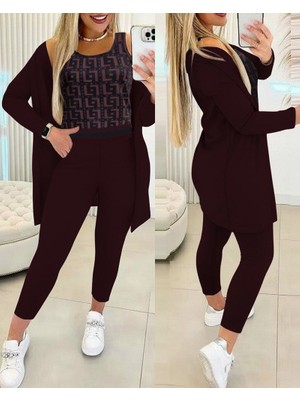 Eccey Butik Kadın Uzun Kollu Krep Üçlü Takım