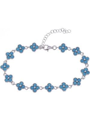 Nagiss Yonca Model Turkuaz Zirkon Taşlı 925 Ayar Gümüş Kadın Bileklik