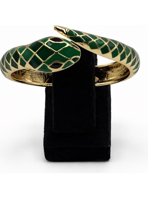 Pangu Yılan Figürlü Mineli Altın Renk Çelik Kelepçe Bilezik