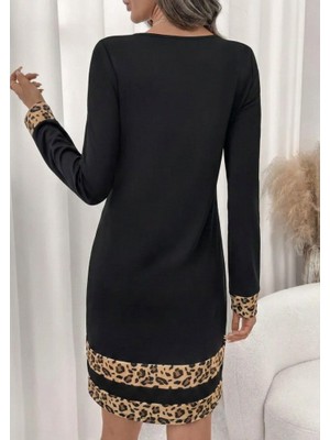 Eccey Butik Kadın Uzun Kollu Bisiklet Yaka Mini Ithal Krep Elbise