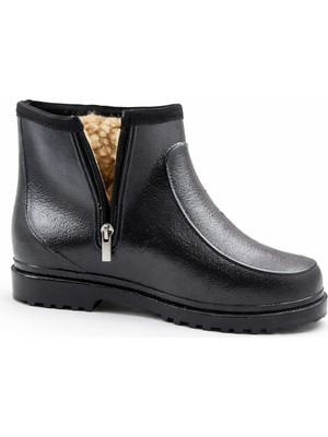 Fafatara Karbot Yünlü Fermuarlı Siyah Su Geçirmez Kaymaz Taban Kışlık Bot