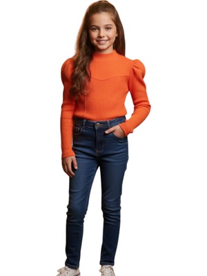 Escabel Kız Çocuk Turuncu Kaşkorse Uzun Kol Bluz – Esnek Tam Kalıp, Şık ve Rahat