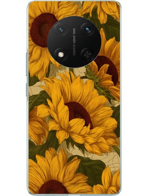 TechTree Honor X9C Uyumlu Altın Sarısı Ayçiçeği Bahçesi Baskılı Silikon Kılıf