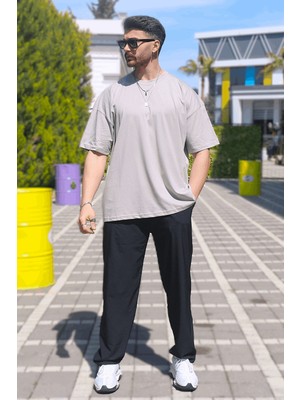 Eydamoon Erkek Taş Penye %10O Pamuk Oversize Rahat Kesim Kısa Kollu T-Shirt