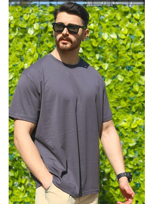 Eydamoon Erkek Füme Regular Likralı Süprem Kumaş %100 Pamuklu Bisiklet Yaka Kısa Kollu T-Shirt