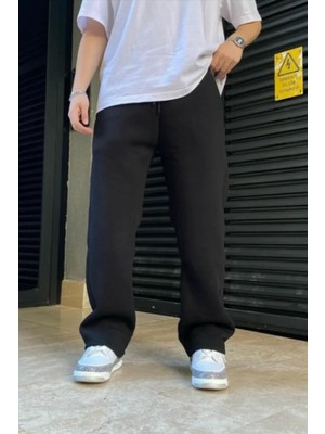 Eydamoon Erkek Kışlık Baggy Kesim Içi Polarlı Bol Paça Eşofman Altı - Siyah
