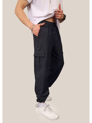 Eydamoon Likralı Lacivert Baggy Kesim Kargo Cepli Ayarlanabilir Paça Yazlık Eşofman Altı