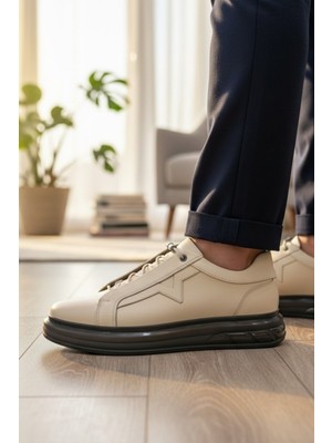Enoch Hakiki Deri Yıldız Detaylı Günlük Erkek Sneaker Yüksek Comfort Taban