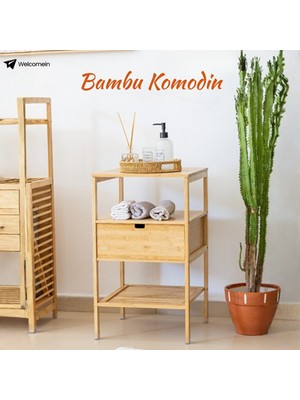 Welcomein Doğal Bambu Çekmeceli Çok Amaçlı Raf Komodin – Banyo & Ev Düzenleyici Dolap Şifonyer