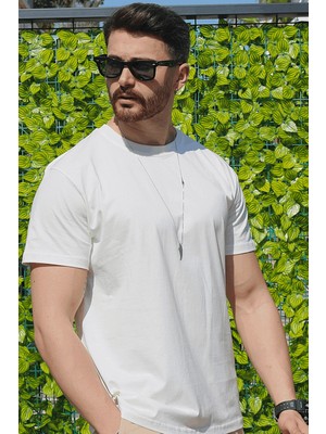 Eydamoon Erkek Beyaz Regular Likralı Süprem Kumaş %100 Pamuklu Bisiklet Yaka Kısa Kollu T-Shirt