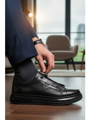 Enoch Hakiki Deri Yıldız Detaylı Günlük Erkek Sneaker Yüksek Comfort Taban