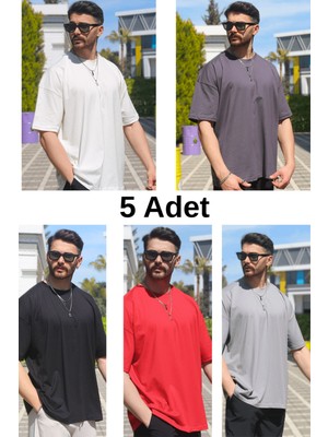 Eydamoon Erkek Çoklu Paket Oversize Süprem %100 Pamuk Kumaş Bisiklet Yaka T-Shirt