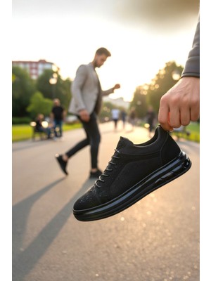 Enoch Hakiki Deri Lazer Kesim Lastikli Günlük Erkek Sneaker Comfort Taban