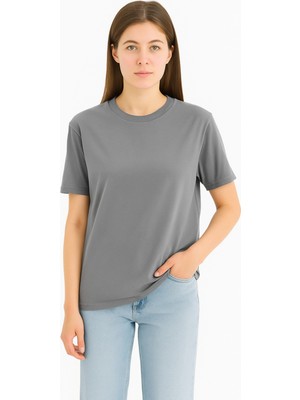 Eydamoon Kadın Regular Likralı Süprem %100 Pamuk Kumaş Bisiklet Yaka Basic T-Shirt