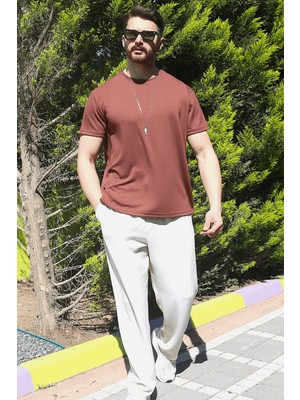 Eydamoon Erkek Kahverengi Relaxfit Soft Touch Kırışmayan Modal Kumaş T-Shirt