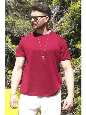 Eydamoon Erkek Bordo Relaxfit Soft Touch Kırışmayan Modal Kumaş T-Shirt