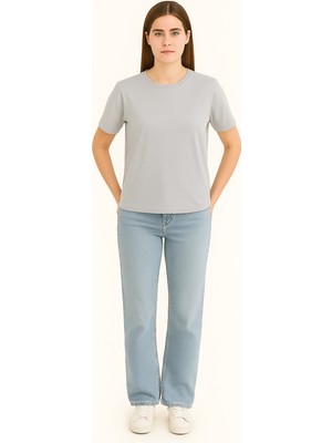 Eydamoon Kadın Regular Likralı Süprem %100 Pamuk Kumaş Bisiklet Yaka Basic T-Shirt