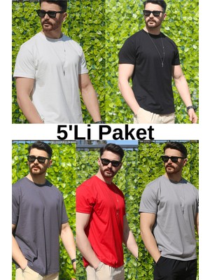 Eydamoon Erkek Çoklu Paket Regular Likralı Kumaş %100 Pamuklu Bisiklet Yaka Kısa Kollu T-Shirt
