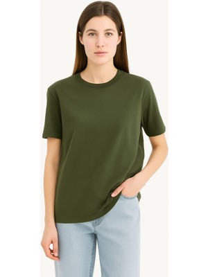 Eydamoon Kadın Regular Likralı Süprem %100 Pamuk Kumaş Bisiklet Yaka Basic T-Shirt