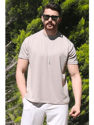 Eydamoon Erkek Taş Relaxfit Soft Touch Kırışmayan Modal Kumaş T-Shirt
