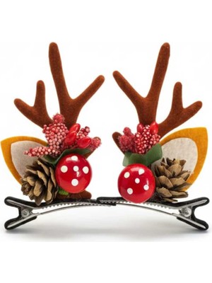 PremiumPort Yılbaşı Temalı Geyik Boynuzlu Kozalaklı Toka Seti, Şık ve Sevimli Tasarım