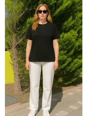 Eydamoon Kadın Regular Modal Kumaş Ütü Gerektirmeyen Ipeksi Yumuşacık Basic T-Shirt (Rahat Kalıp)