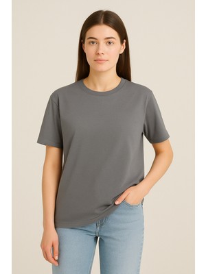 Eydamoon Kadın Regular Likralı Süprem %100 Pamuk Kumaş Bisiklet Yaka Basic T-Shirt