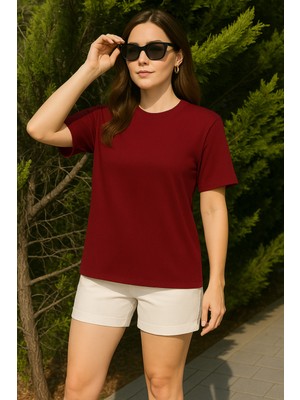 Eydamoon Kadın Regular Modal Kumaş Ütü Gerektirmeyen Ipeksi Yumuşacık Basic T-Shirt (Rahat Kalıp)