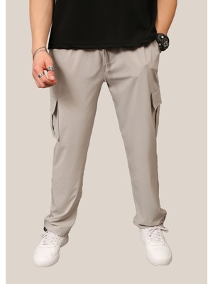 Eydamoon Erkek Gri Likralı Baggy Kesim Kargo Cepli Ayarlanabilir Paça Yazlık Eşofman Altı