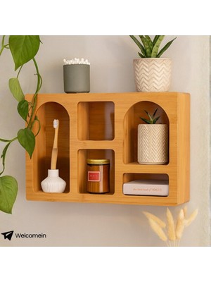 Welcomein Bambu Duvar Rafı Çok Gözlü Dekoratif Organizer | Mutfak, Banyo, Salon Kullanımına Uygun