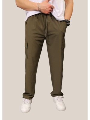 Eydamoon Erkek Haki Likralı Baggy Kesim Kargo Cepli Ayarlanabilir Paça Yazlık Eşofman Altı