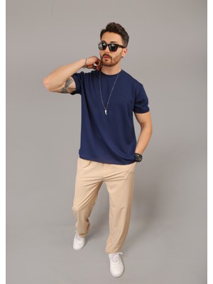 Eydamoon Erkek Bej Paraşüt Kumaş Bol Paça Spor Eşofman Altı