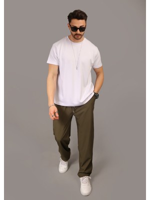 Eydamoon Erkek Haki Baggy Tarz Paraşüt Kumaş Bol Paça Esnek Bel Eşofman Altı