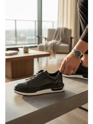 Enoch Hakiki Deri Tasarım Yüksek Taban Bağcıklı Erkek Sneaker Ayakkabı