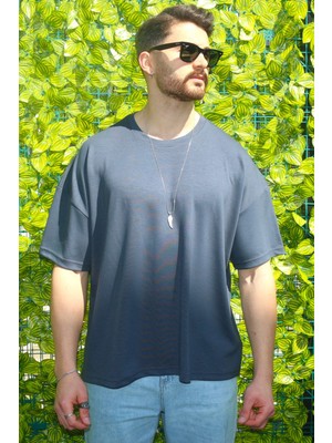 Eydamoon Erkek Füme Oversize Modal %100 Pamuk Kumaş Rahat Kesim Bisiklet Yaka T-Shirt