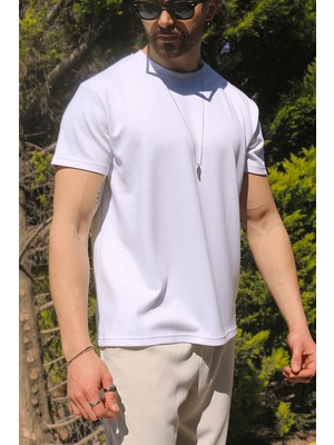 Eydamoon Erkek Beyaz Kışlık T-Shirt %100 Pamuk Modal Ipeksi Kumaş Bisiklet Yaka Nefes Alabilen Doku