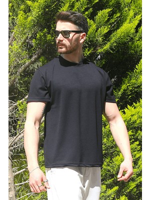 Eydamoon Erkek Siyah Kışlık T-Shirt %100 Pamuk Modal Ipeksi Kumaş Bisiklet Yaka Nefes Alabilen Doku