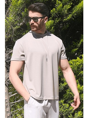 Eydamoon Erkek Taş Kışlık T-Shirt %100 Pamuk Modal Ipeksi Kumaş Bisiklet Yaka Nefes Alabilen Doku