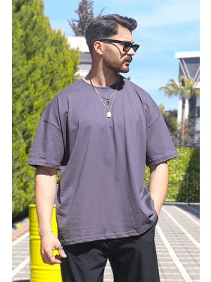 Eydamoon Erkek Füme Penye %10O Pamuk Oversize Rahat Kesim Kısa Kollu T-Shirt