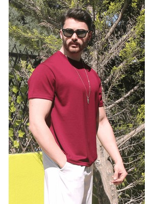 Eydamoon Erkek Bordo Kışlık T-Shirt %100 Pamuk Modal Ipeksi Kumaş Bisiklet Yaka Nefes Alabilen Doku